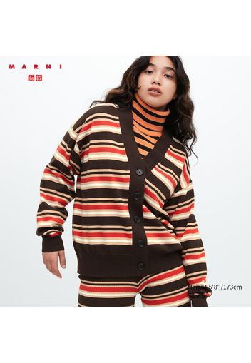 Uniqlo Cardigan Marni Misto Lana Merino A Righe Oversized - Marrone Scuro