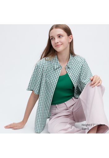 Uniqlo Camicia Cotone A Quadri Maniche Corte - Verde