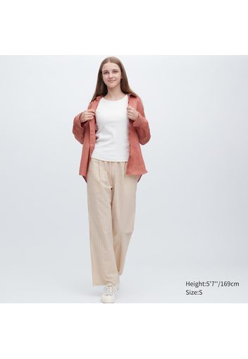 Uniqlo Cotone Pantaloni Seersucker Principe Di Galles A Righe Easy - Marrone