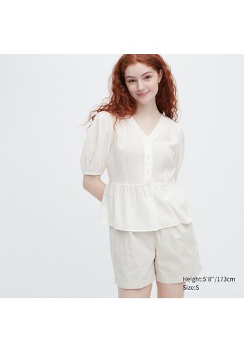 Uniqlo Blusa Viscosa Rasata Maniche Corte - Bianco