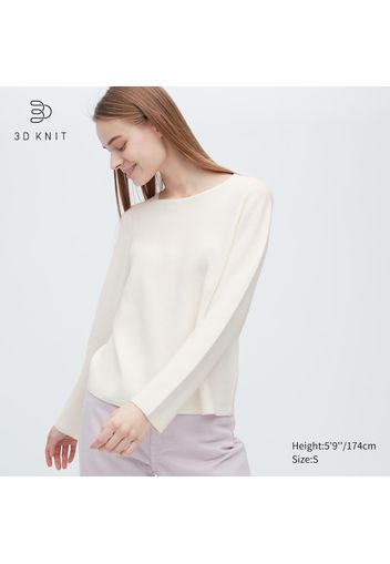 Uniqlo Maglione Cotone Punto 3D Senza Cuciture Girocollo - Bianco