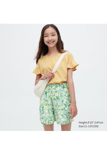 Uniqlo Shorts Misto Lino Easy A Fiori Bambina Viscosa - Crema