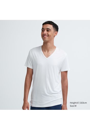 Uniqlo Poliestere T-Shirt Termica Heattech Collo A V Maniche Corte - Bianco