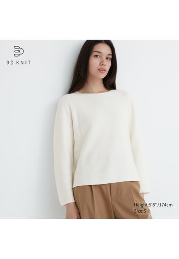 Uniqlo Maglione Cotone Punto 3D Senza Cuciture Girocollo - Bianco