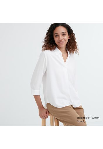 Uniqlo Blusa Viscosa Maniche A 3/4 - Bianco