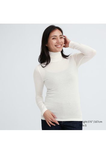 Uniqlo T-Shirt Termica Heattech Collo Alto Manica Lunga - Bianco