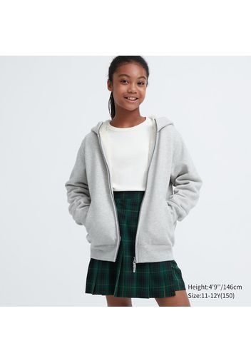 Uniqlo Felpa Foderata Cappuccio E Zip Bambino - Grigio Chiaro