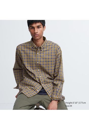 Uniqlo Camicia Cotone Extra Fino In Popeline A Quadri (Colletto Con Bottoni) - Giallo