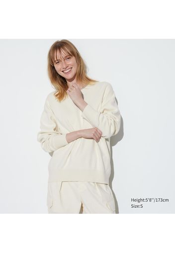 Uniqlo Maglione Cotone Girocollo Maniche Lunghe - Bianco