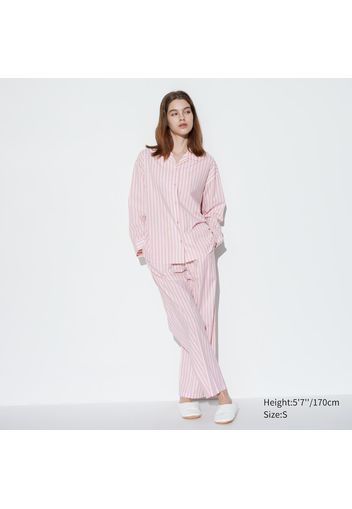 Uniqlo Viscosa Pigiama Morbido Elasticizzato Maniche Lunghe - Rosa