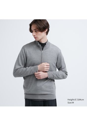 Uniqlo Maglione 100% Lana Merino Extra Fina Con Zip - Grigio