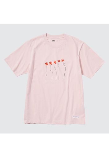 Uniqlo Cotone T-Shirt Stampa Peace For All (Hana Tajima) - Rosa