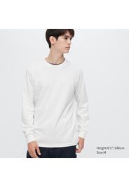 Uniqlo Cotone T-Shirt Soft Touch Girocollo Maniche Lunghe - Bianco - Xxs