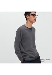 Uniqlo Maglione 100% Lana Merino Extra Fina Collo A V - Grigio - Xxs