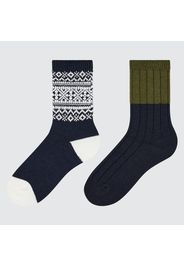 Uniqlo Calzini Corti Termici Heattech Stampa Fair Isle Bambino (2 Paia) - Blu Marino - 25-31