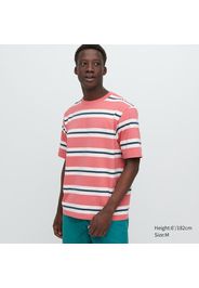 Uniqlo Cotone T-Shirt A Righe Multicolore Oversized - Rosa