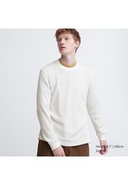 Uniqlo Cotone T-Shirt A Nido D'Ape Girocollo Maniche Lunghe - Bianco