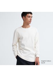 Uniqlo T-Shirt Termica Heattech Extra Caldo Cotone A Nido D'Ape Girocollo Maniche Lunghe - Bianco