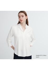 Uniqlo Blusa Viscosa A Righe Colletto Aperto Maniche 3/4 - Blu Marino