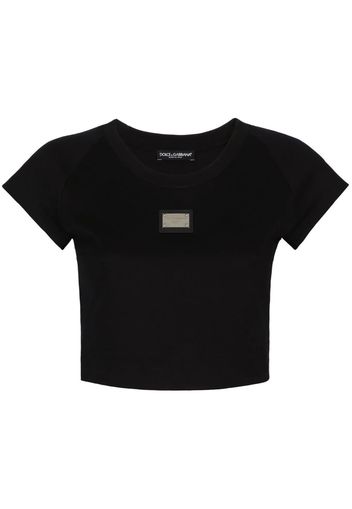 T-Shirt Crop Con Placca Logo