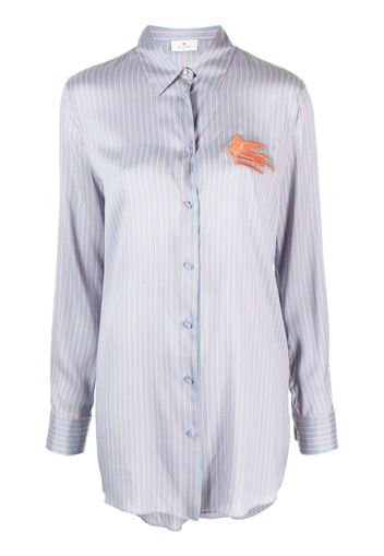 Camicia A Righe Con Logo Ricamato