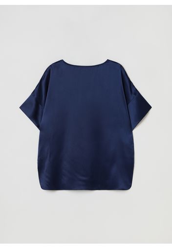 Stefanel - Blusa in seta con maniche a kimono, Donna, Blu, Taglia S