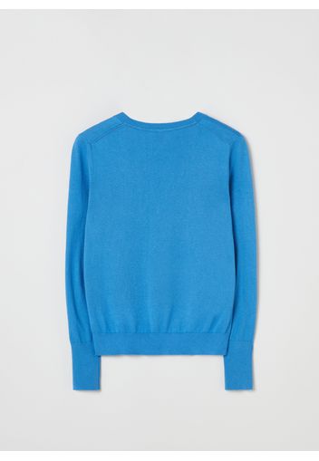 Stefanel - Pullover in seta e cotone scollo a V, Donna, Blu, Taglia M