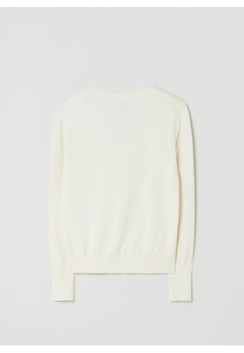 Stefanel - Pullover in seta e cotone scollo a V, Donna, Bianco, Taglia S