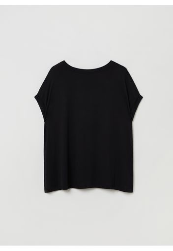 Stefanel - T-shirt oversize in Lyocell, Donna, Nero, Taglia M