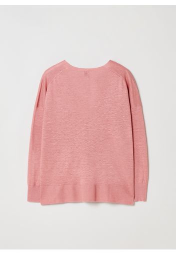 Stefanel - Pullover in lino con scollo a V, Donna, Rosa, Taglia XS