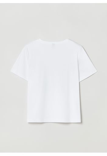 Stefanel - T-shirt in cotone e modal con stampa, Donna, Bianco, Taglia XS