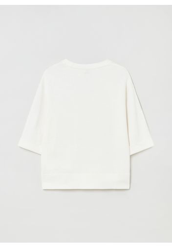 Stefanel - T-shirt over in lino e cotone, Donna, Bianco, Taglia M