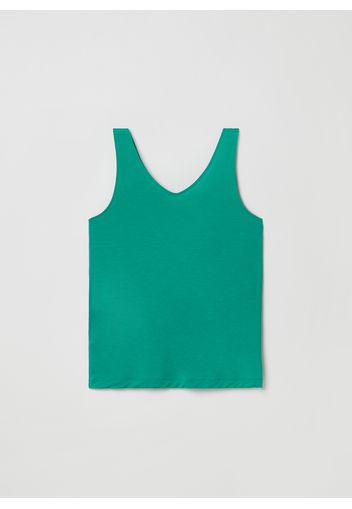 Stefanel - Tank top in Lyocell con scollo a V, Donna, Verde, Taglia L