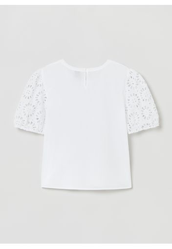 Stefanel - Blusa con maniche in sangallo, Donna, Bianco, Taglia S