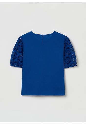 Stefanel - Blusa con maniche in sangallo, Donna, Blu, Taglia XS