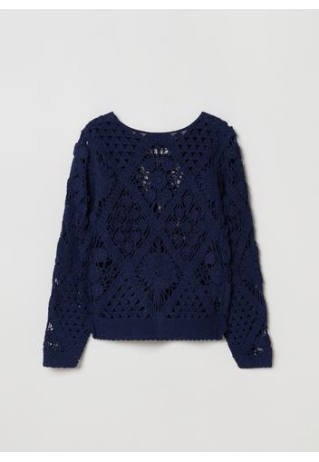 Stefanel - Pullover con lavorazione crochet, Donna, Blu, Taglia S/M