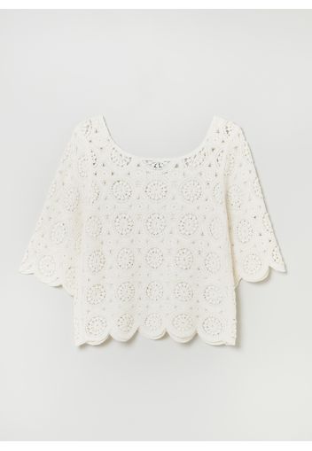 Stefanel - Maglia con lavorazione crochet, Donna, Bianco, Taglia S/M