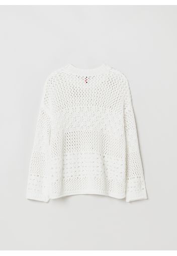 Stefanel - Pullover con lavorazione crochet, Donna, Bianco, Taglia XS/S