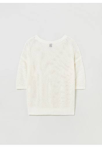 Stefanel - Pullover in maglia traforata, Donna, Bianco, Taglia XS