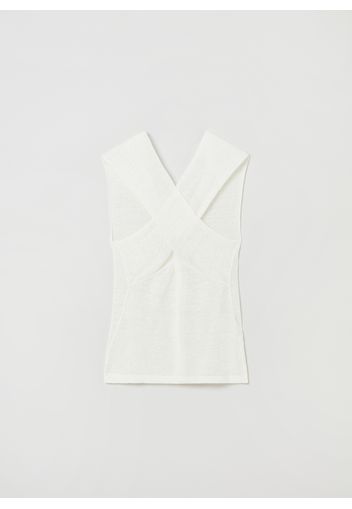 Stefanel - Tank top in lino con scollo a V, Donna, Bianco, Taglia L