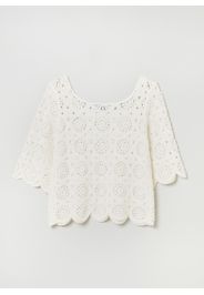 Stefanel - Maglia con lavorazione crochet, Donna, Bianco, Taglia S/M