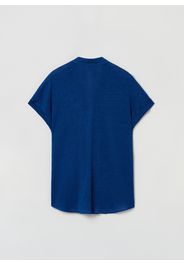 Stefanel - T-shirt in lino con scollo a polo, Donna, Blu, Taglia XS