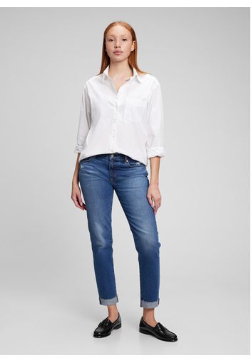 GAP - Jeans girlfriend con abrasioni e orlo a vivo, Donna, Denim, Taglia 24REG