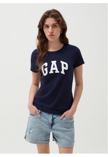 GAP - T-shirt in cotone con stampa logo, Donna, Blu, Taglia L