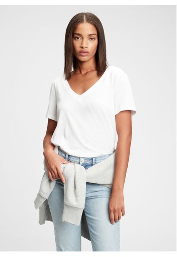 GAP - T-shirt in cotone con scollo a V, Donna, Bianco, Taglia S