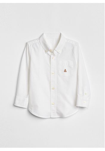 GAP - Camicia in cotone con ricamo orsetto, Uomo, Bianco, Taglia 3YRS