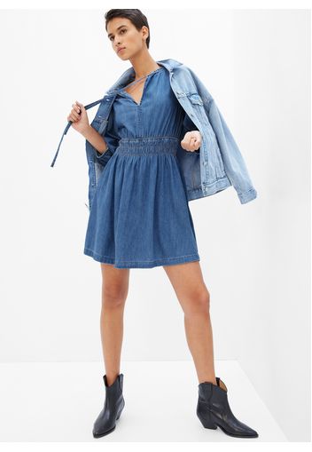 GAP - Abito in denim con maniche a sbuffo, Donna, Denim, Taglia S