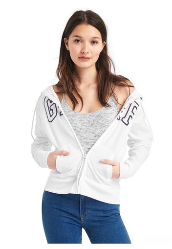 GAP - Full-zip in felpa con cappuccio e ricamo logo, Donna, Bianco, Taglia XS