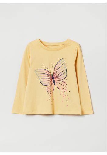 GAP - T-shirt a maniche lunghe stampa farfalla, Donna, Giallo, Taglia 0-3M