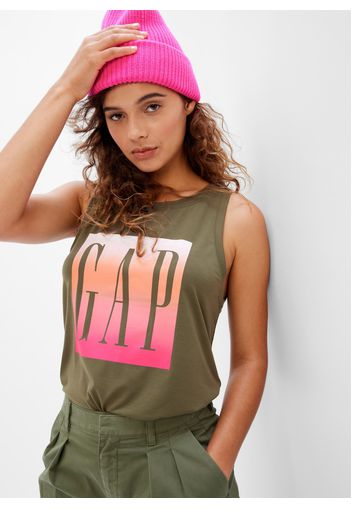 GAP - Tank top con maxi stampa logo, Donna, Verde, Taglia S